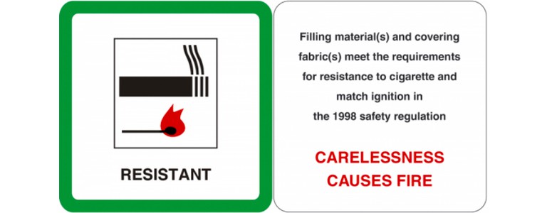 Example of a fire resistant label found on furniture